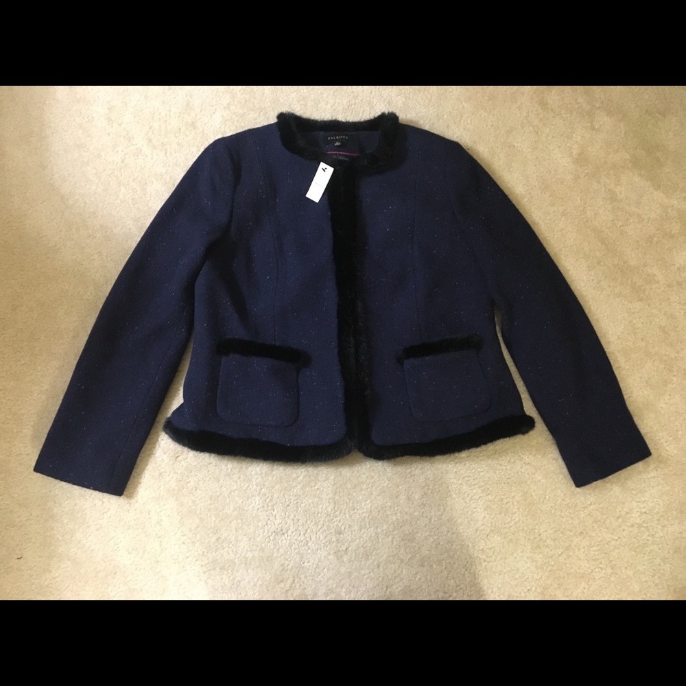 Talbots Shetland Wool Blend Blazer Faux Fur Career